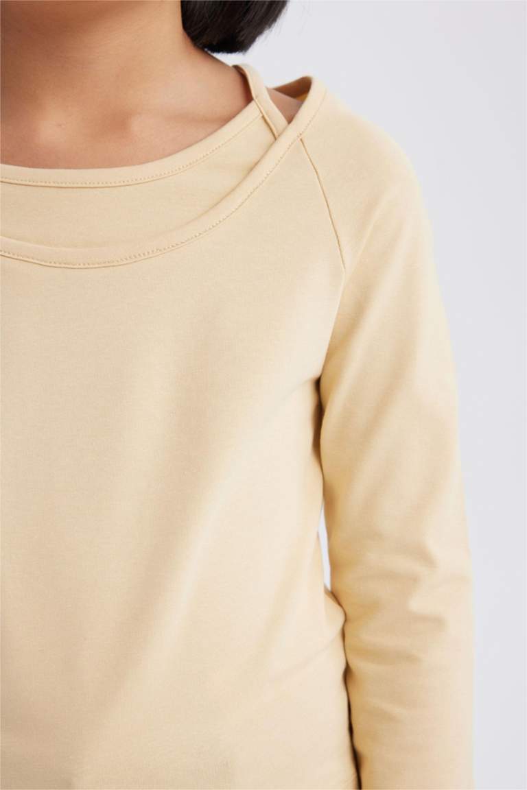 تيشيرت بناتي كم طويل مضلع سليم فيت