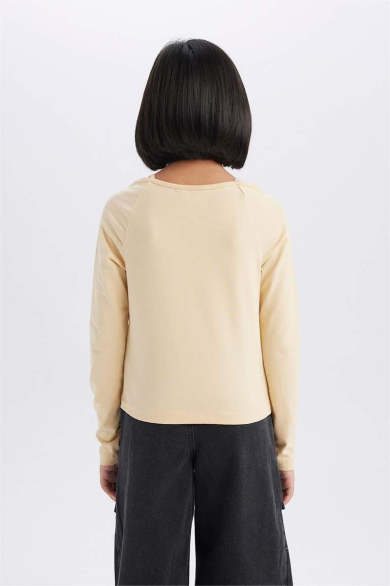 تيشيرت بناتي كم طويل مضلع سليم فيت