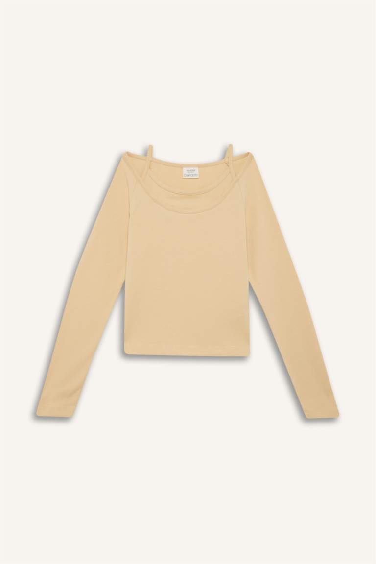 تيشيرت بناتي كم طويل مضلع سليم فيت