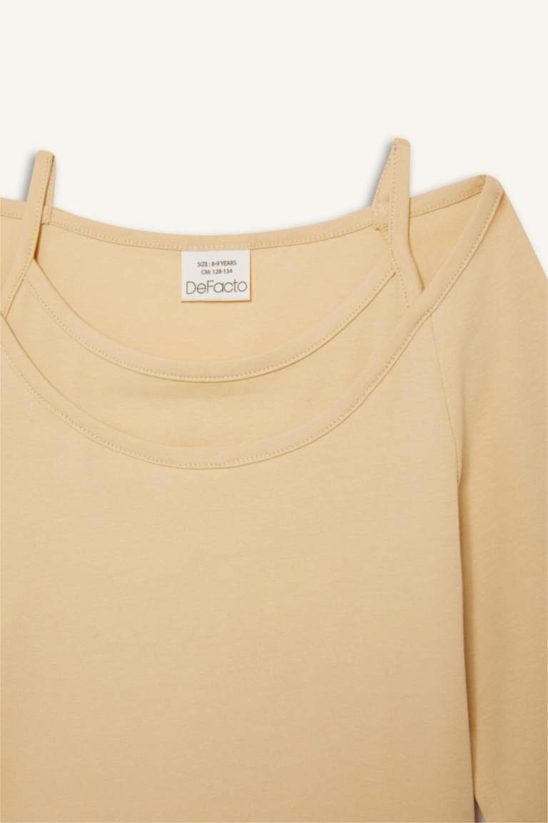 تيشيرت بناتي كم طويل مضلع سليم فيت