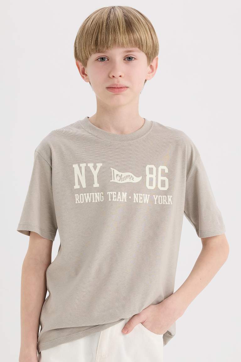 Boy Crew Neck Back Printed Short Sleeve T-Shirt