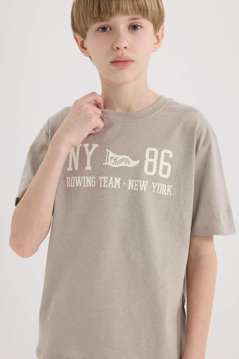 Boy Crew Neck Back Printed Short Sleeve T-Shirt