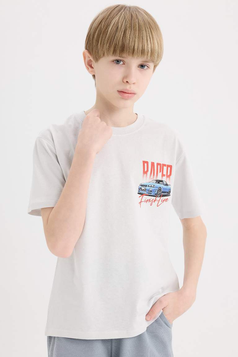 Boy Crew Neck Back Printed Short Sleeve T-Shirt