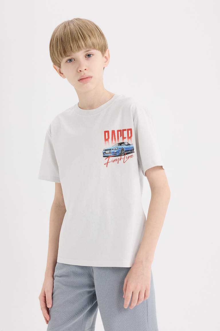 Boy Crew Neck Back Printed Short Sleeve T-Shirt