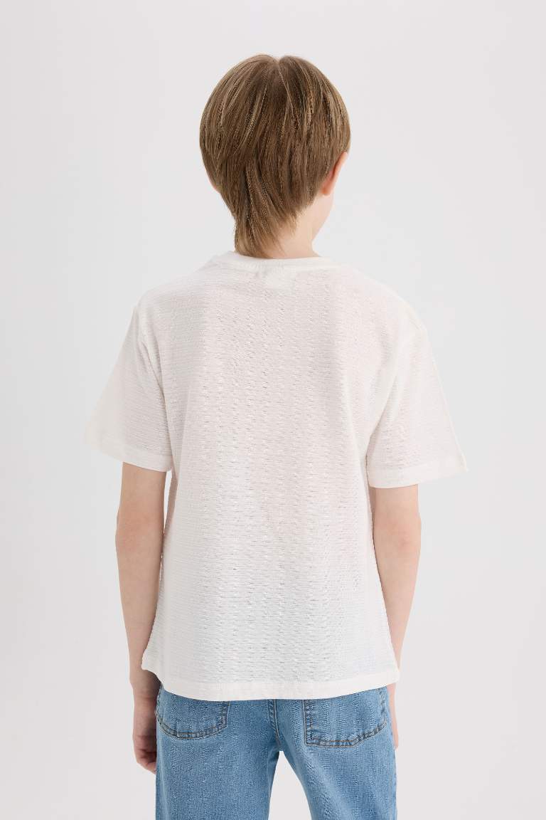 Boy Crew Neck Embroidered Pocket Printed T-Shirt