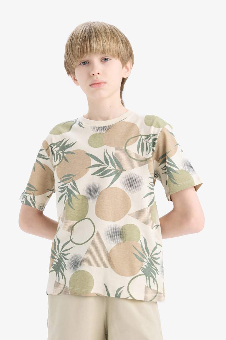 Boy Crew Neck Patterned Short Sleeve T-Shirt