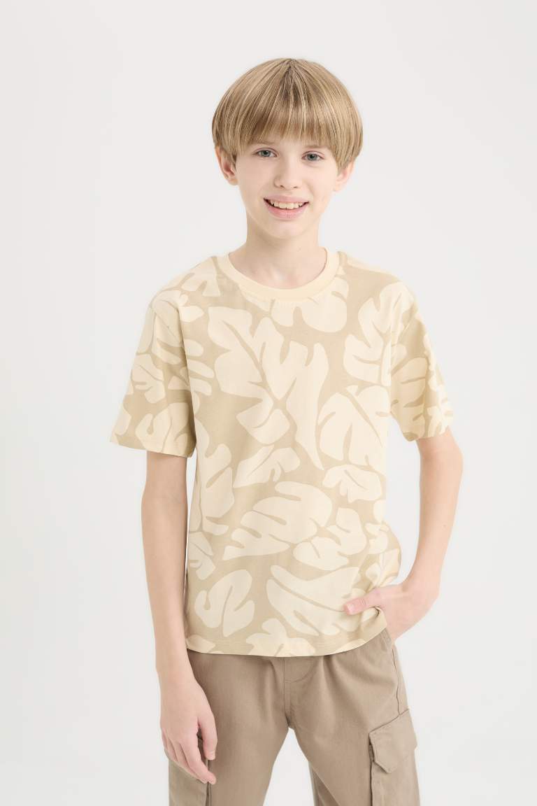 Boy Crew Neck Patterned Short Sleeve T-Shirt