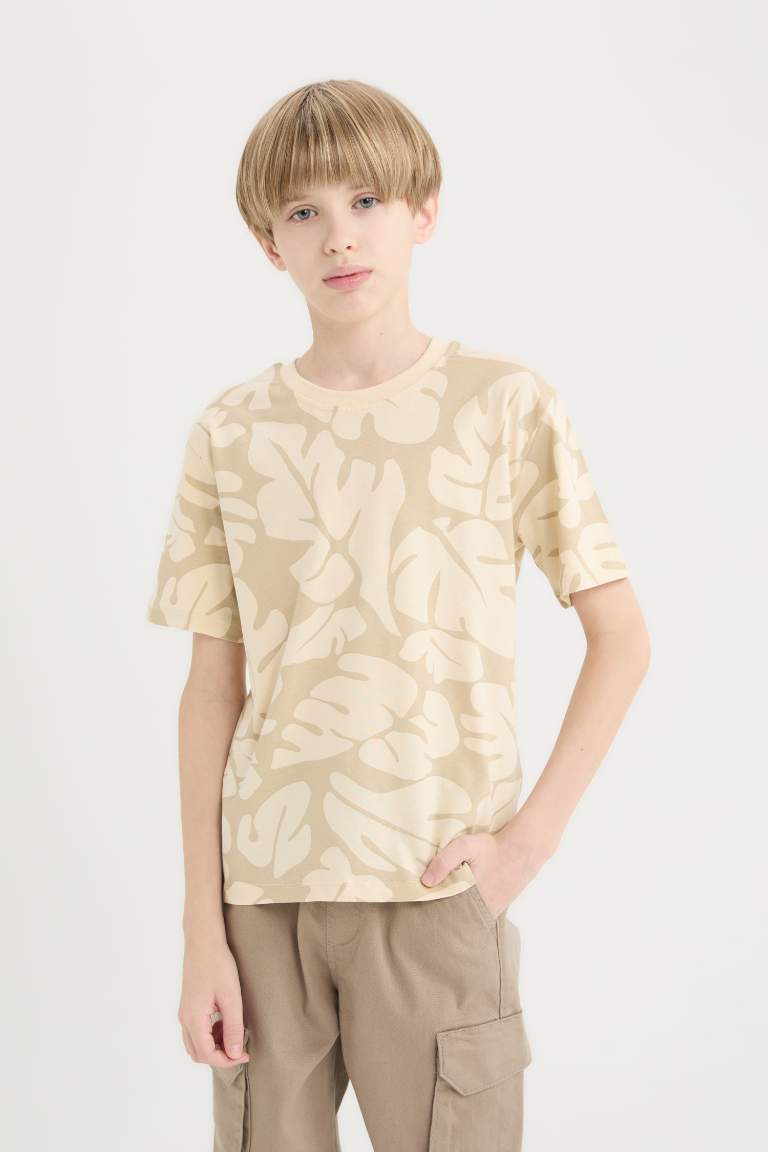 Boy Crew Neck Patterned Short Sleeve T-Shirt