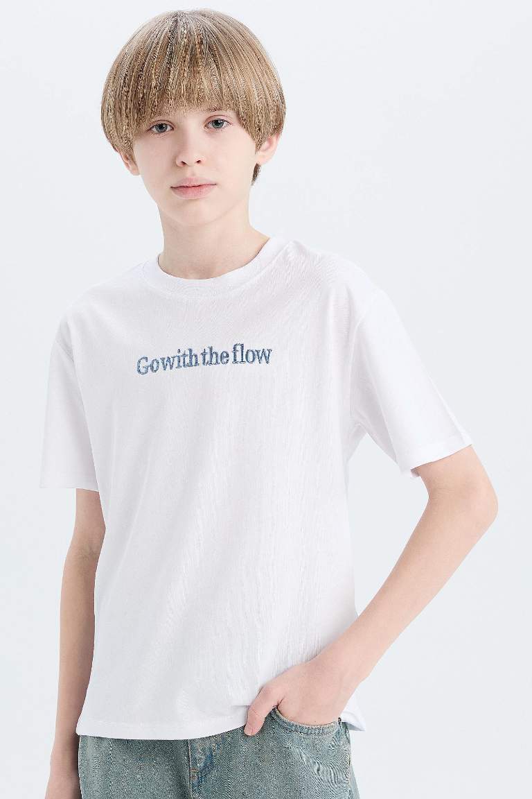 Boy Crew Neck Embroidered Short Sleeve T-Shirt