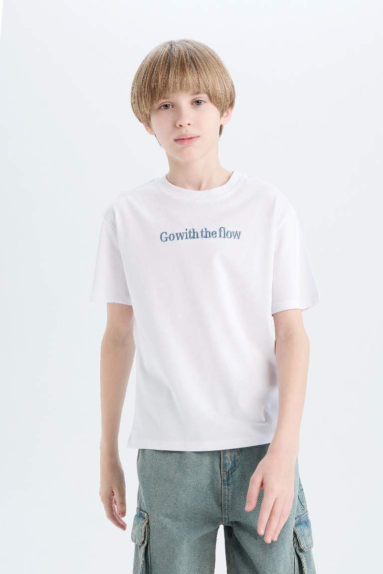 Boy Crew Neck Embroidered Short Sleeve T-Shirt