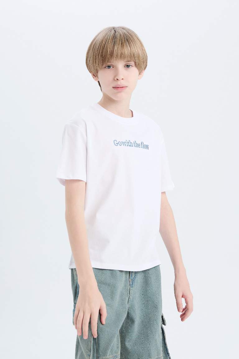 Boy Crew Neck Embroidered Short Sleeve T-Shirt