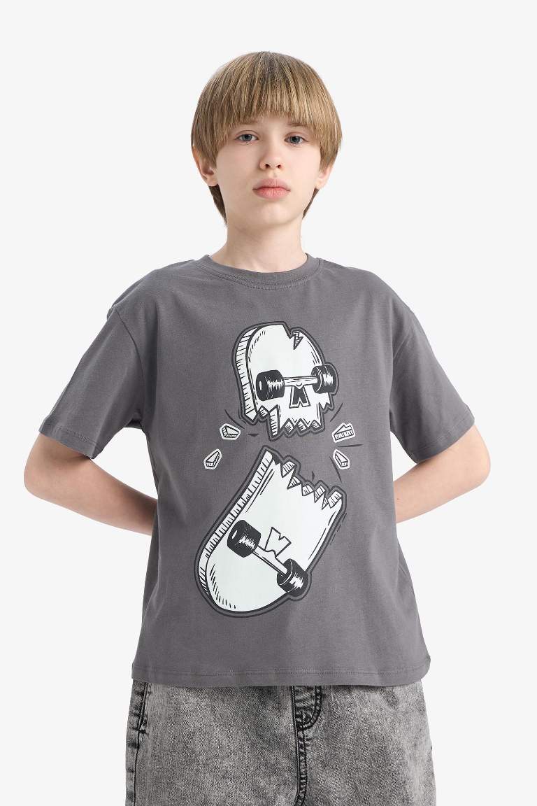 Boy Crew Neck Skateboard Printed Short Sleeve T-Shirt