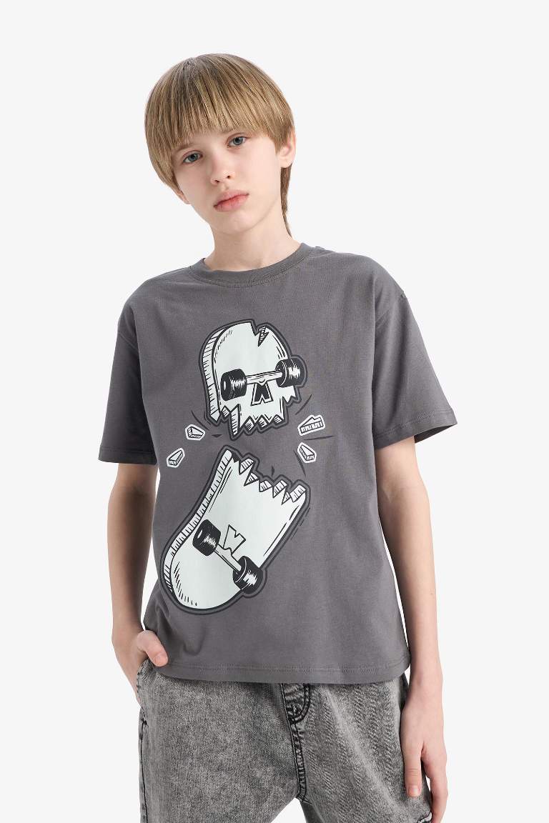 Boy Crew Neck Skateboard Printed Short Sleeve T-Shirt