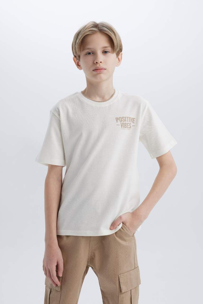 Boy Crew Neck Printed Pique Short Sleeve T-Shirt