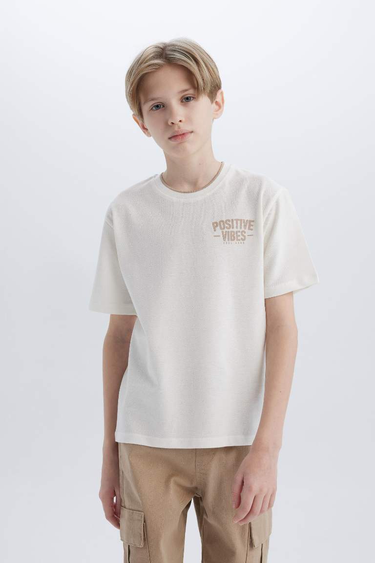 Boy Crew Neck Printed Pique Short Sleeve T-Shirt