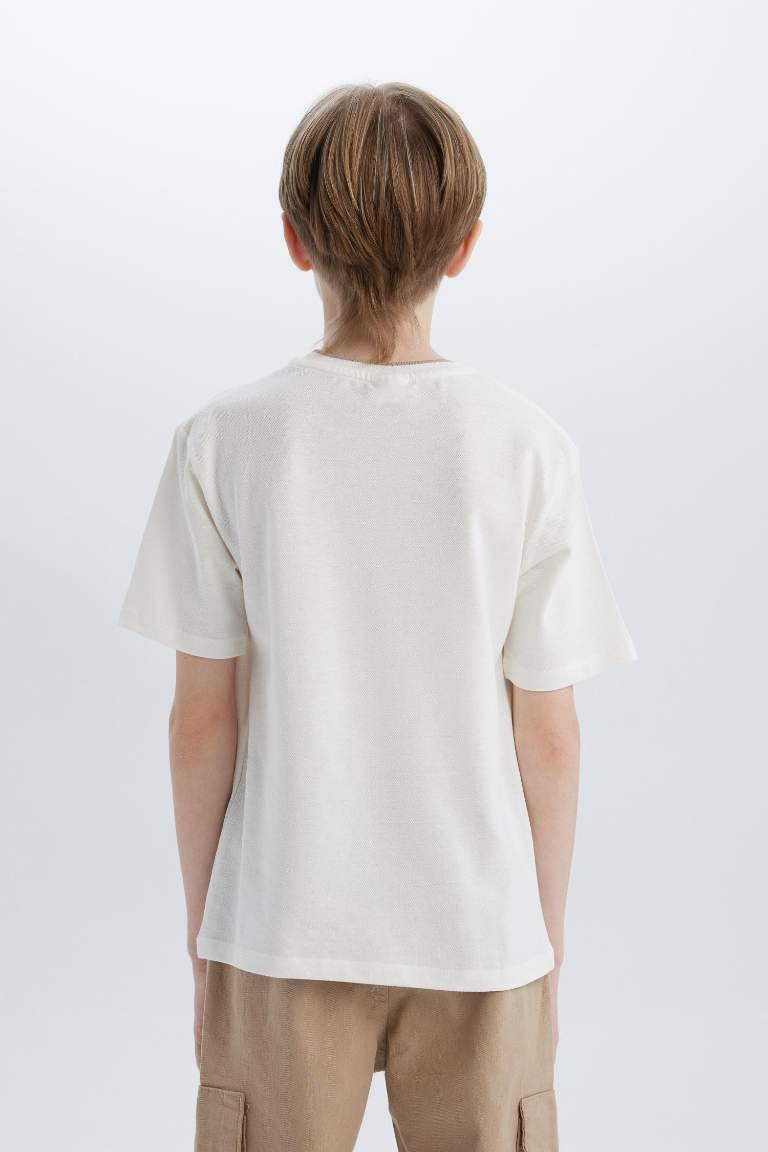 Boy Crew Neck Printed Pique Short Sleeve T-Shirt