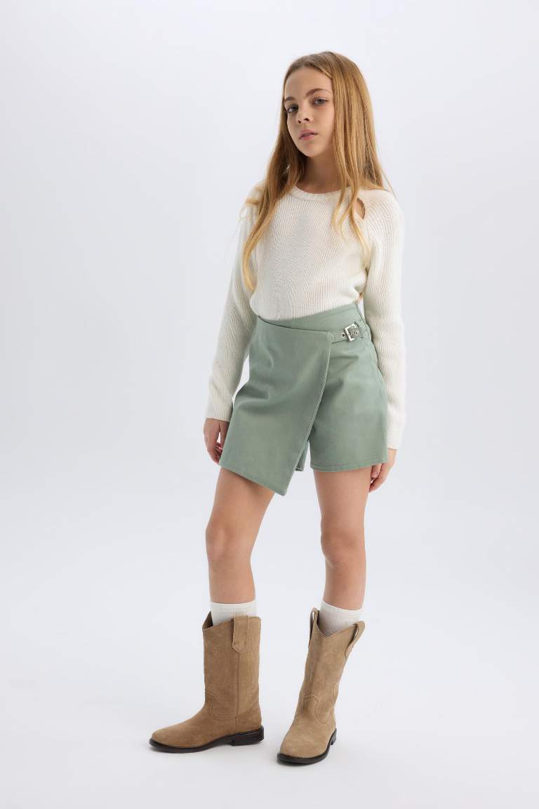 Short-jupe en gabardine pour fille