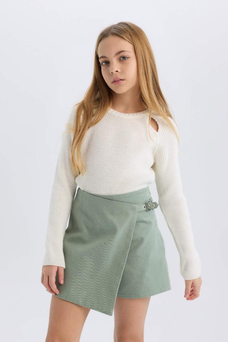 Short-jupe en gabardine pour fille