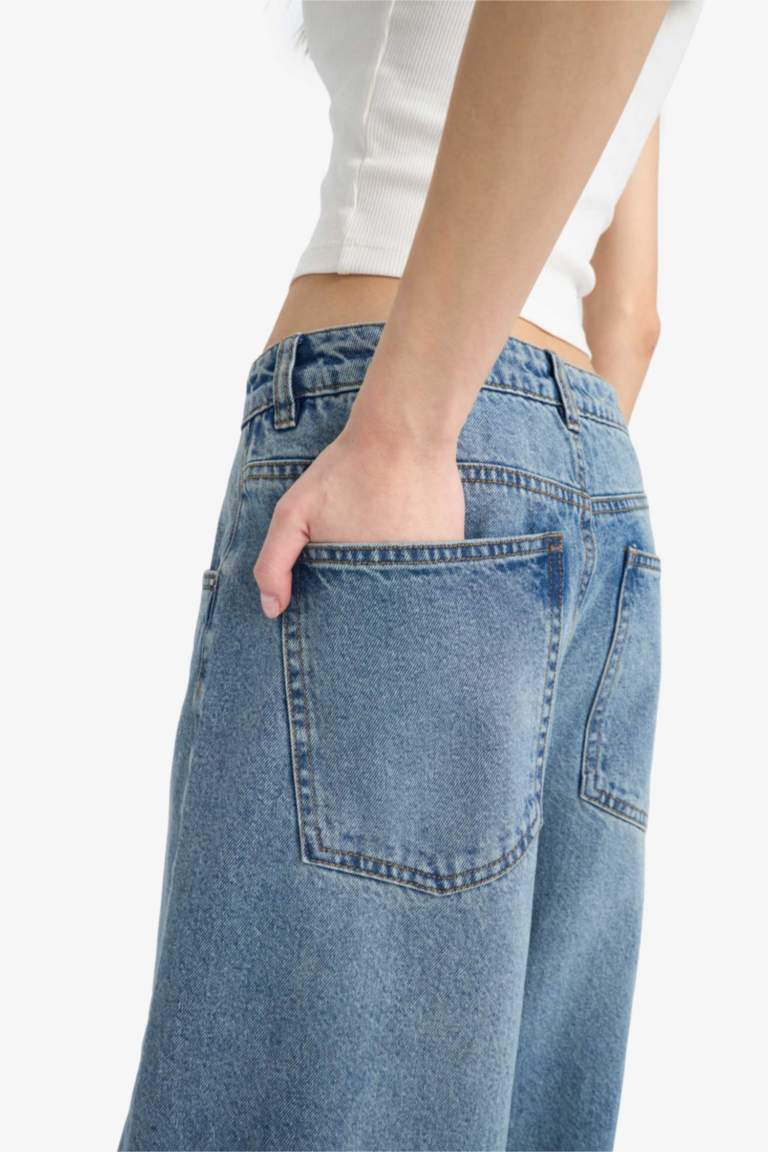 Palazzo High Waist Straight Leg Long Washed Jeans