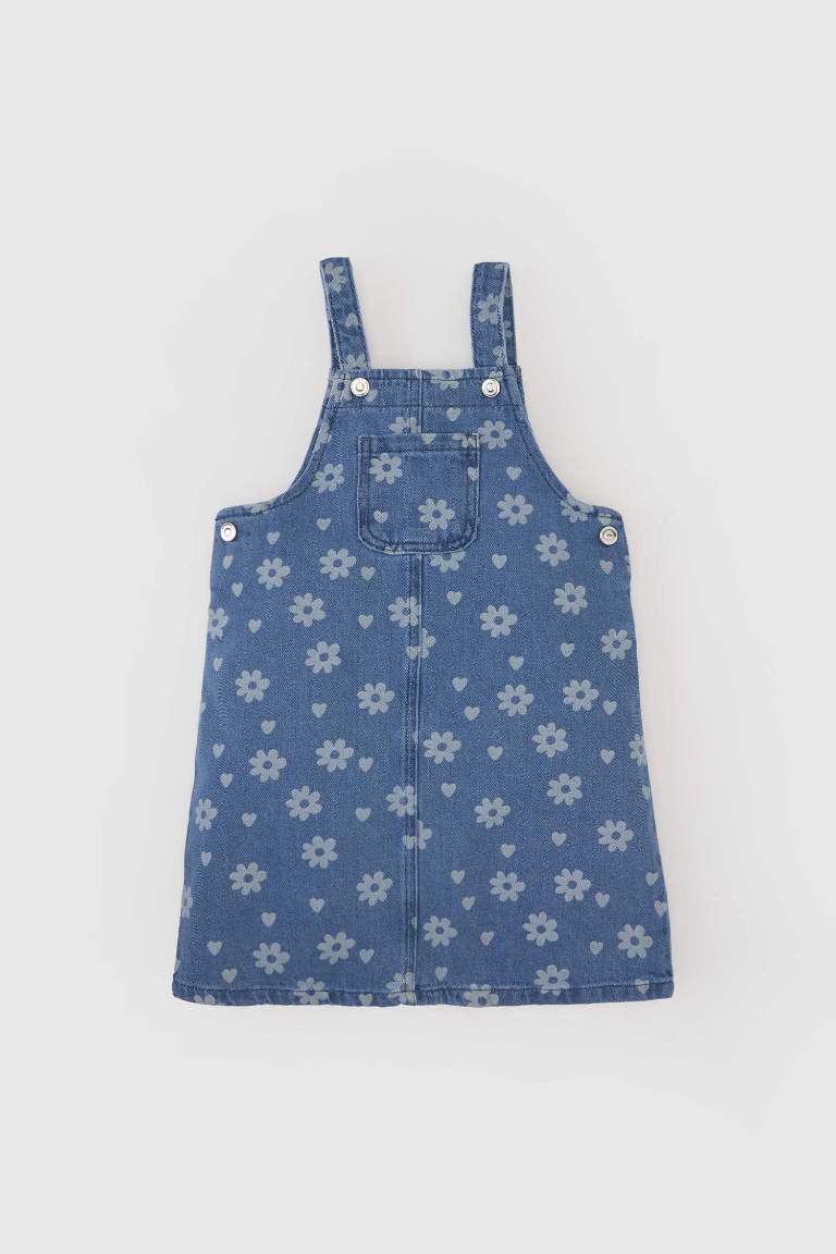 Robe salopette en jean imprimée pour bébé fille