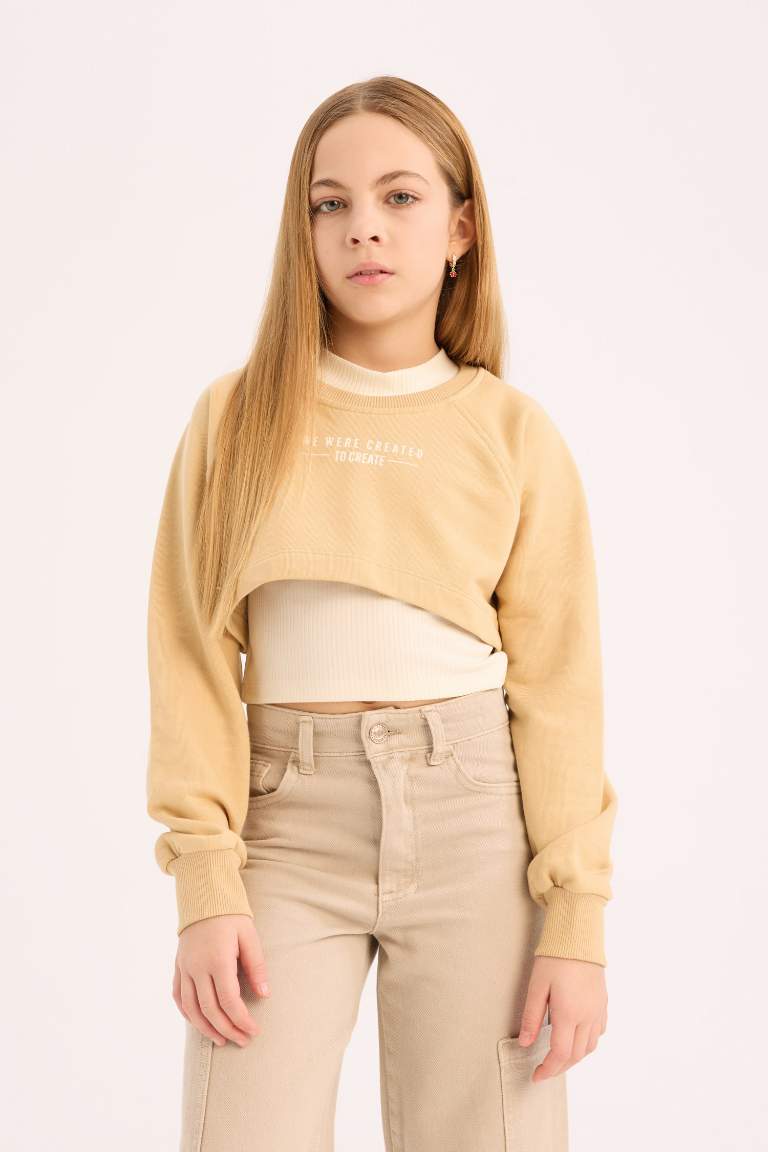 Ensemble Sweatshirt imprimé à col rond et débardeur pour fille