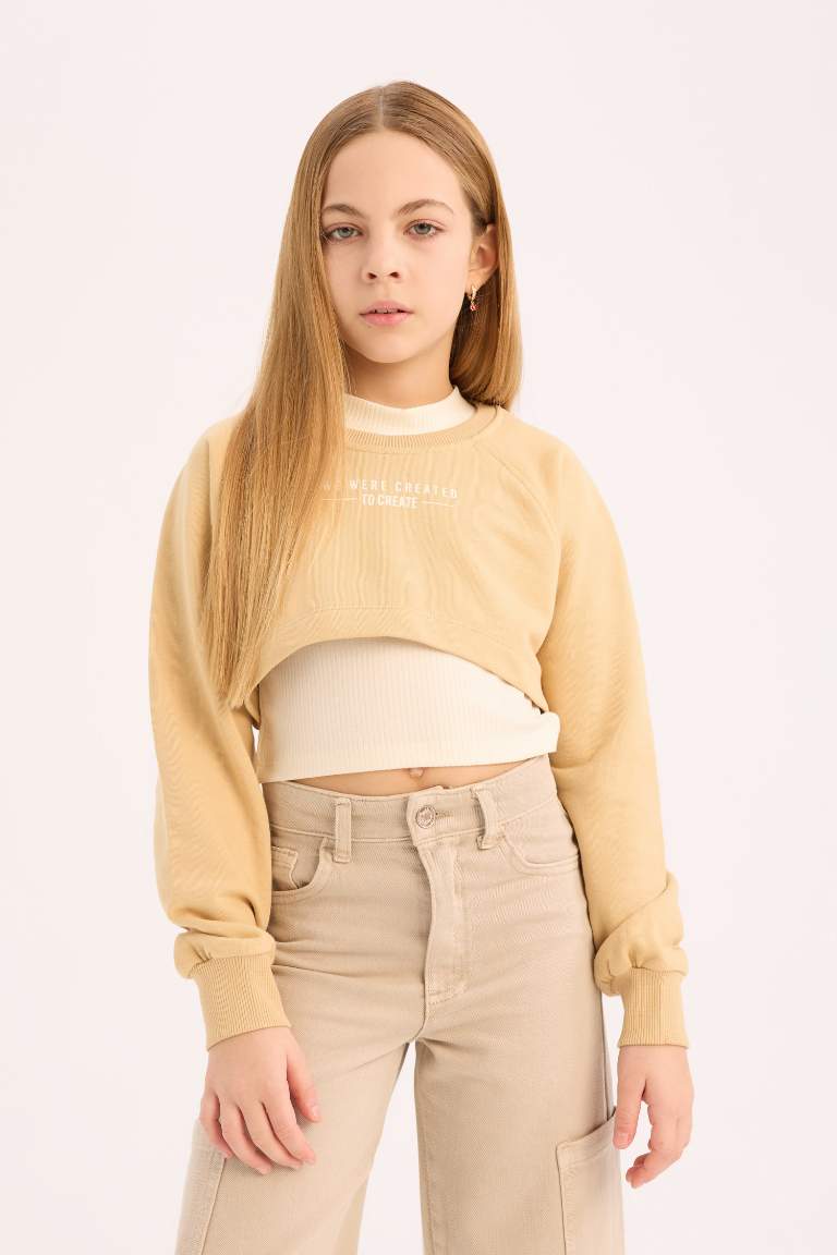 Ensemble Sweatshirt imprimé à col rond et débardeur pour fille