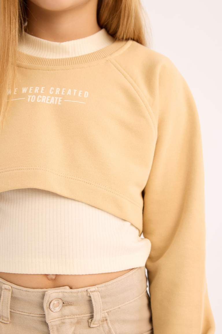 Ensemble Sweatshirt imprimé à col rond et débardeur pour fille