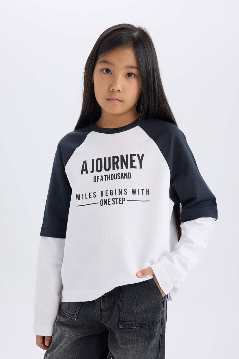 Girl Oversize Fit Crew Neck Printed Long Sleeve T-Shirt