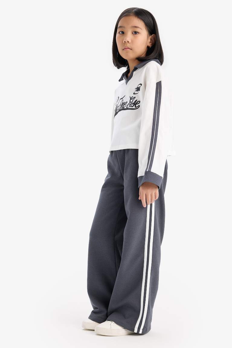 Girl Printed Sweatshirt Wide Leg Sweatpants 2 Piece Set