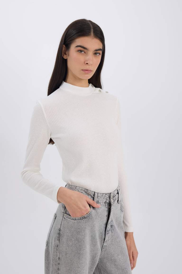 Slim Fit Half Turtleneck Casual Ribbed Camisole T-Shirt