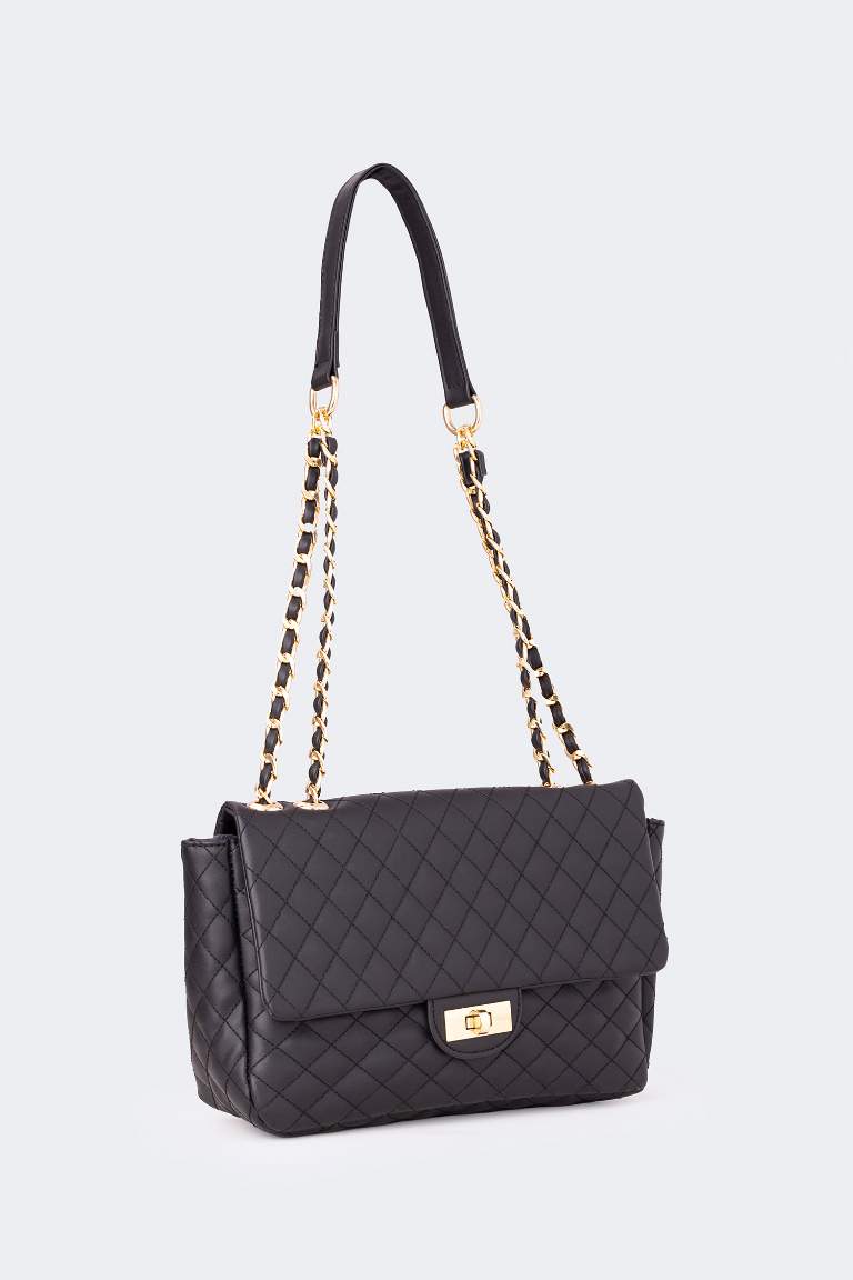 Woman Chain Strap Detailed Faux Leather Shoulder Bag