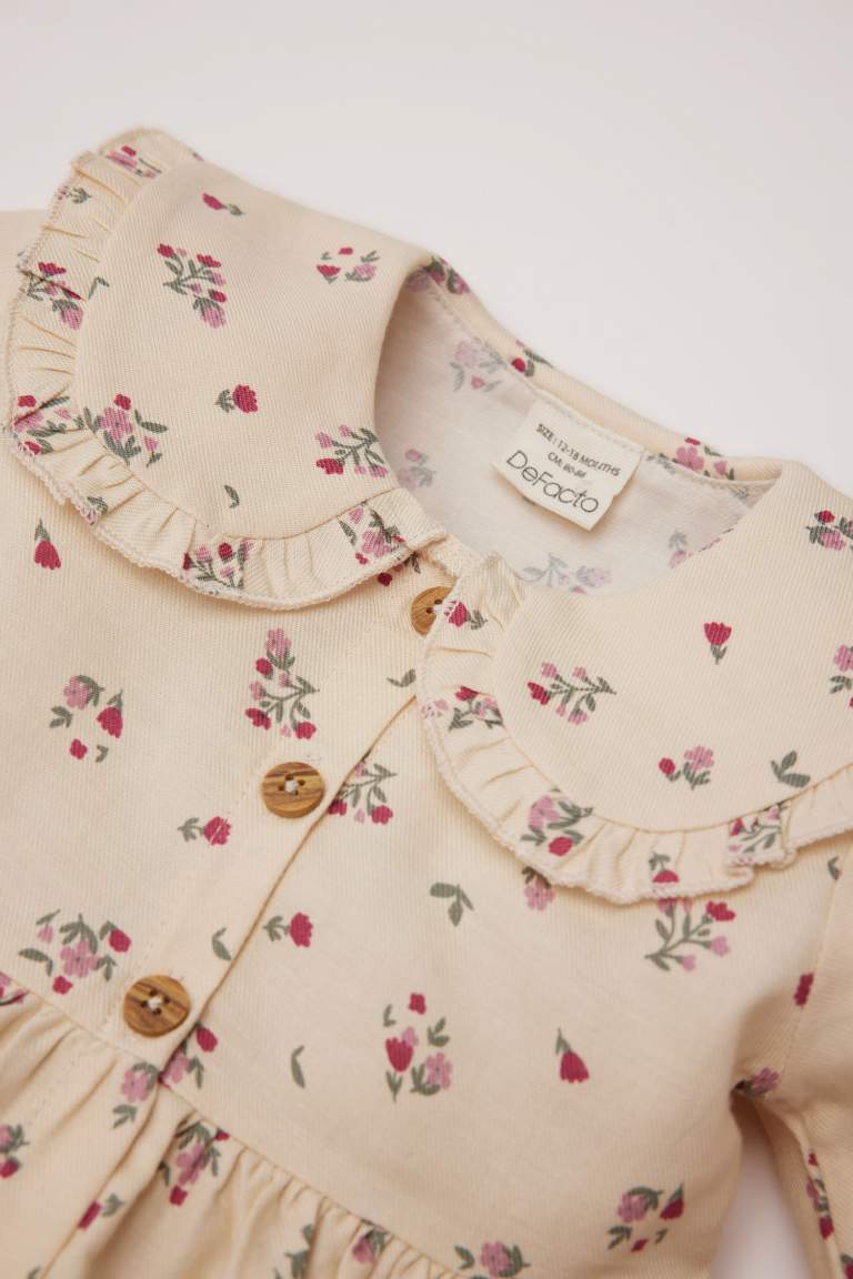 Robe à manches longues en twill fleuri pour bébé fille