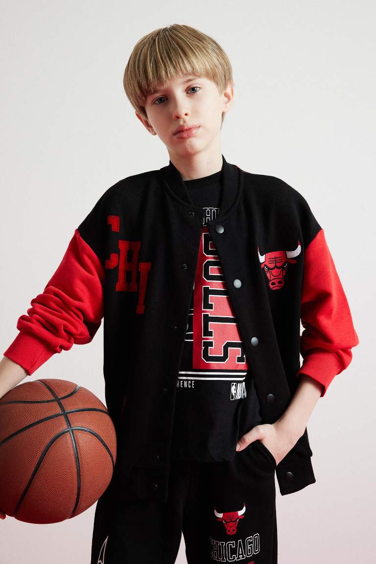 Boy NBA Chicago Bulls College Collar Back Printed Bomber Jacket