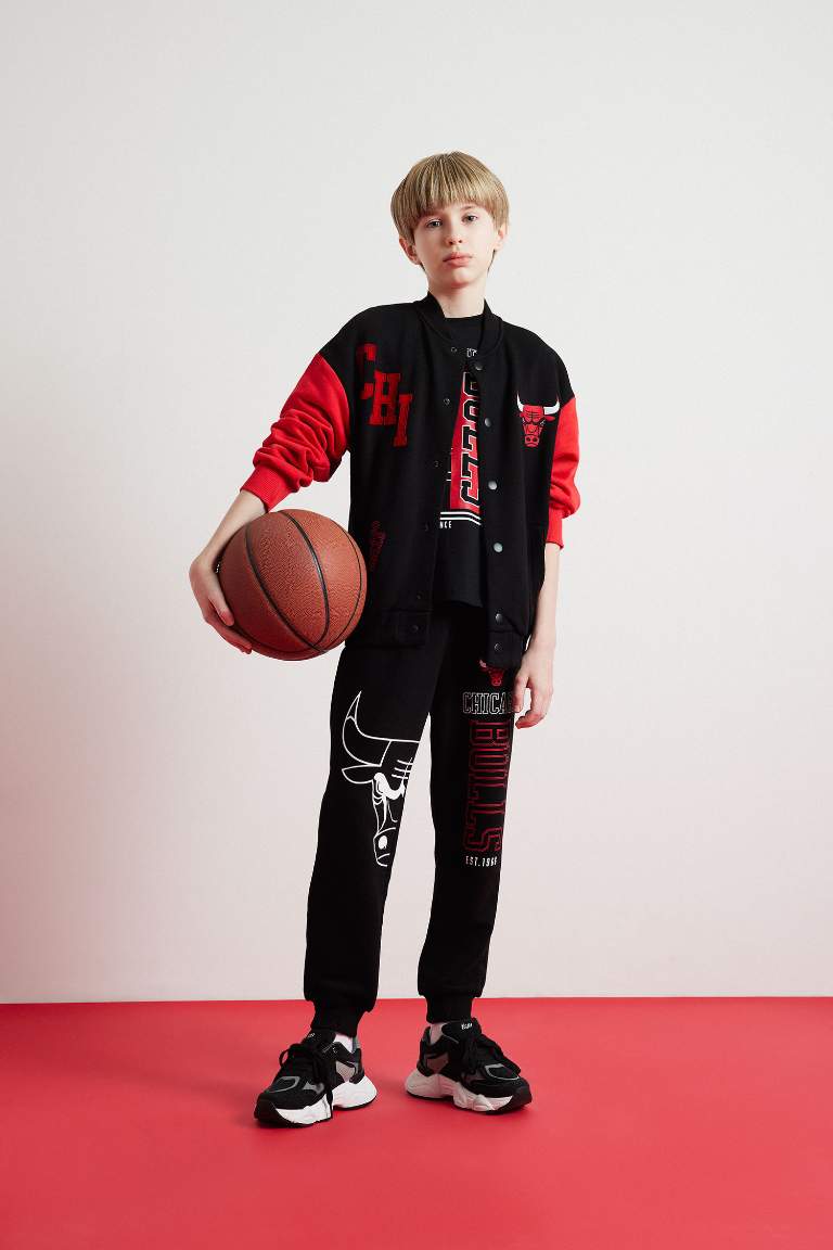 Boy NBA Chicago Bulls College Collar Back Printed Bomber Jacket