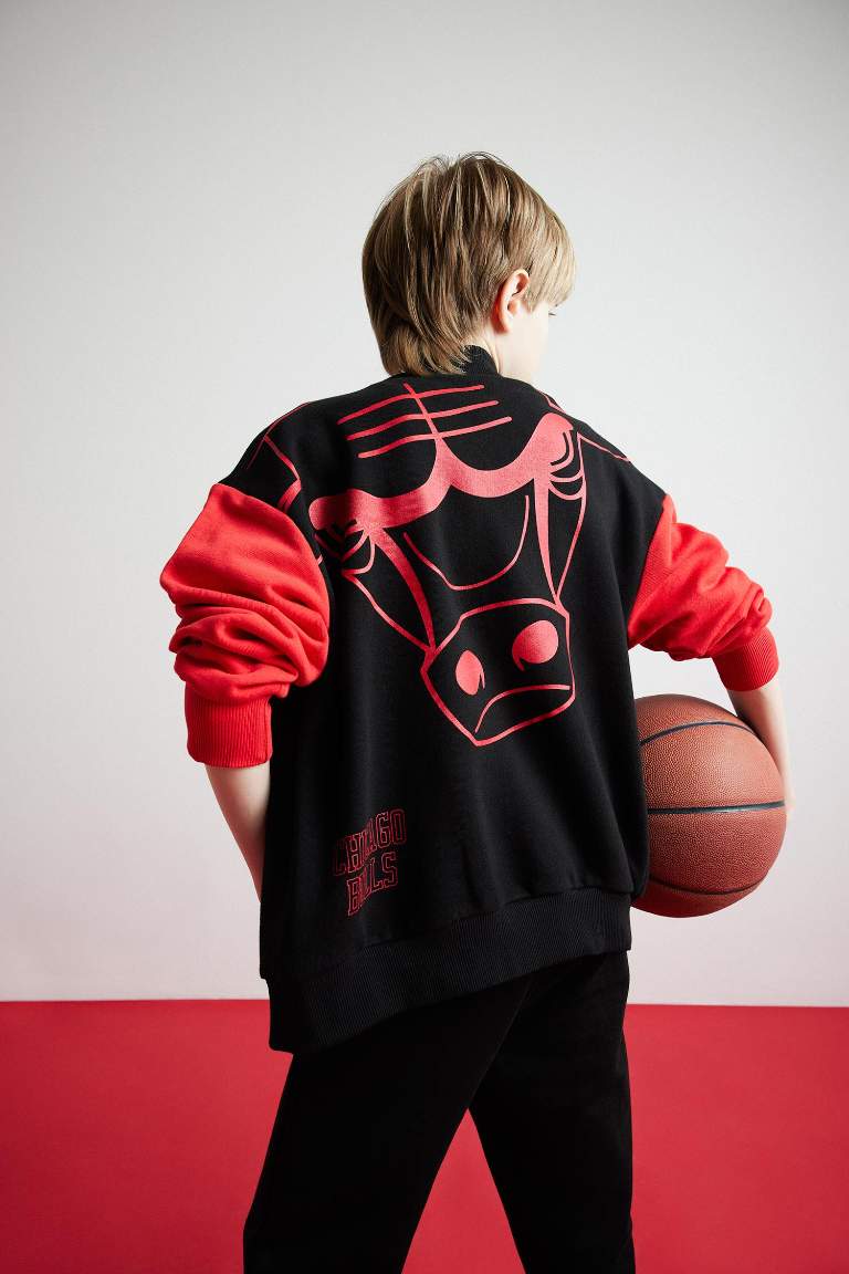 Boy NBA Chicago Bulls College Collar Back Printed Bomber Jacket