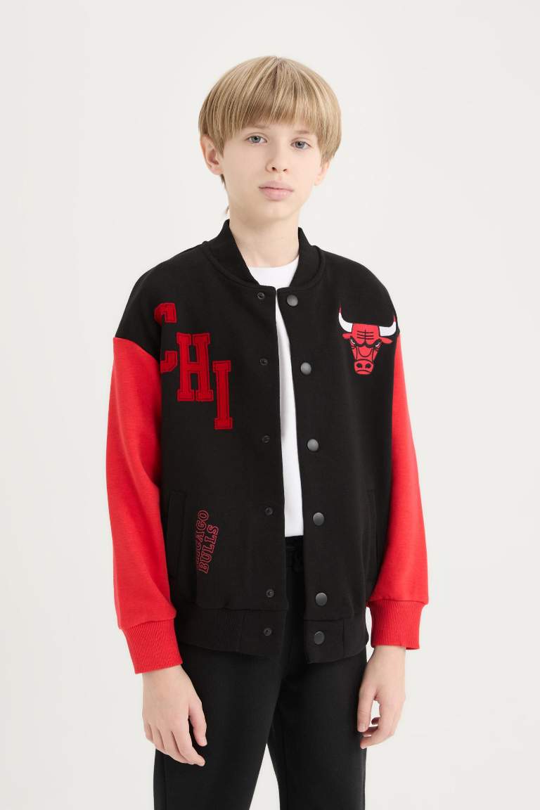 Boy NBA Chicago Bulls College Collar Back Printed Bomber Jacket