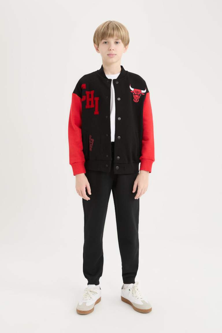 Boy NBA Chicago Bulls College Collar Back Printed Bomber Jacket