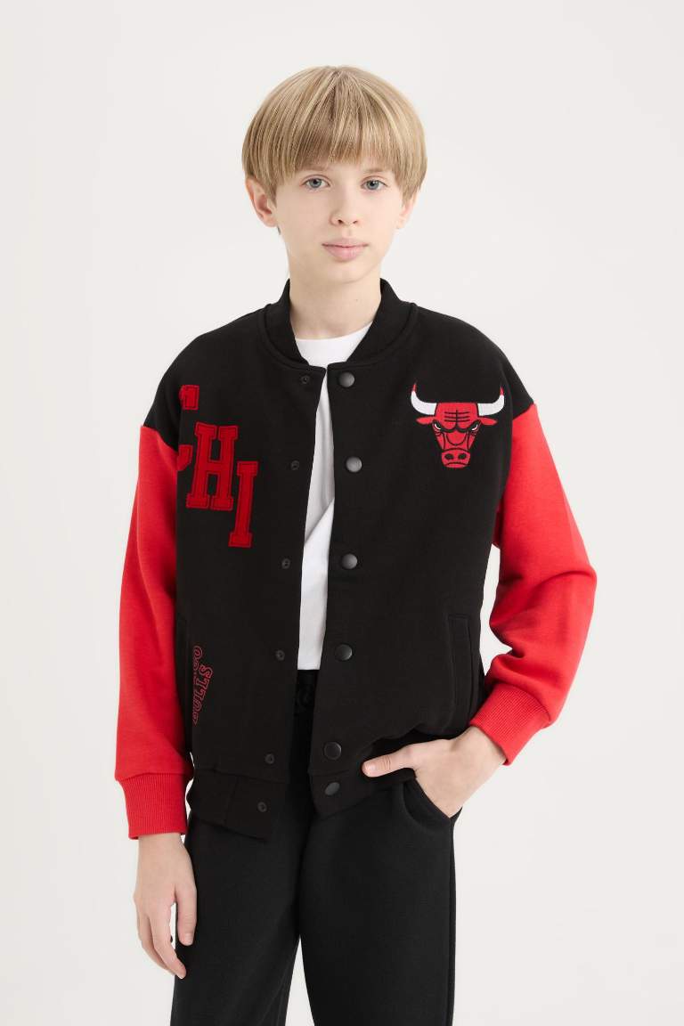 Boy NBA Chicago Bulls College Collar Back Printed Bomber Jacket