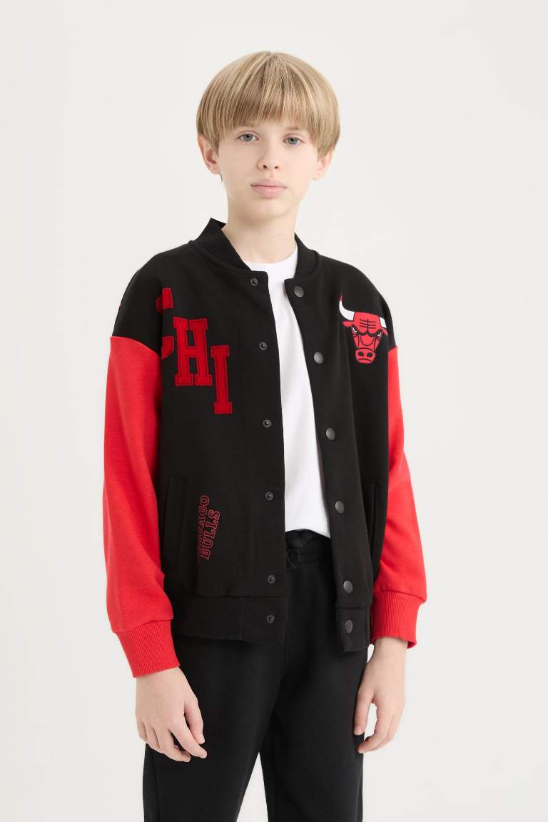 Boy NBA Chicago Bulls College Collar Back Printed Bomber Jacket