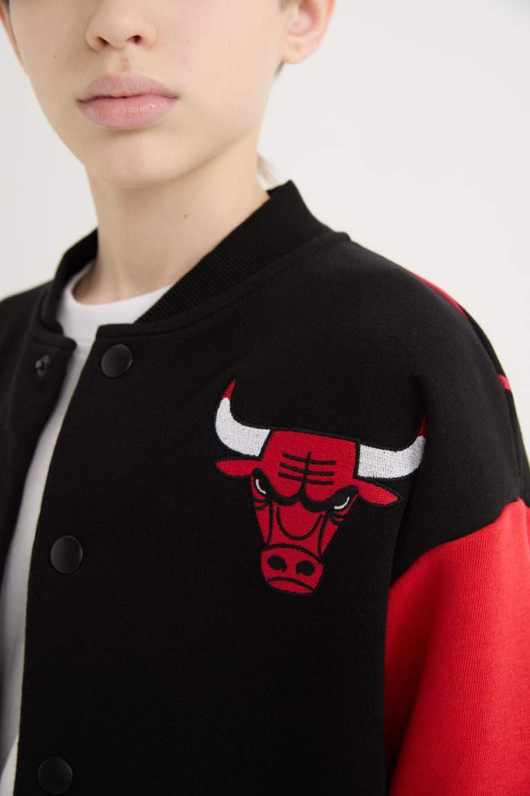 Boy NBA Chicago Bulls College Collar Back Printed Bomber Jacket