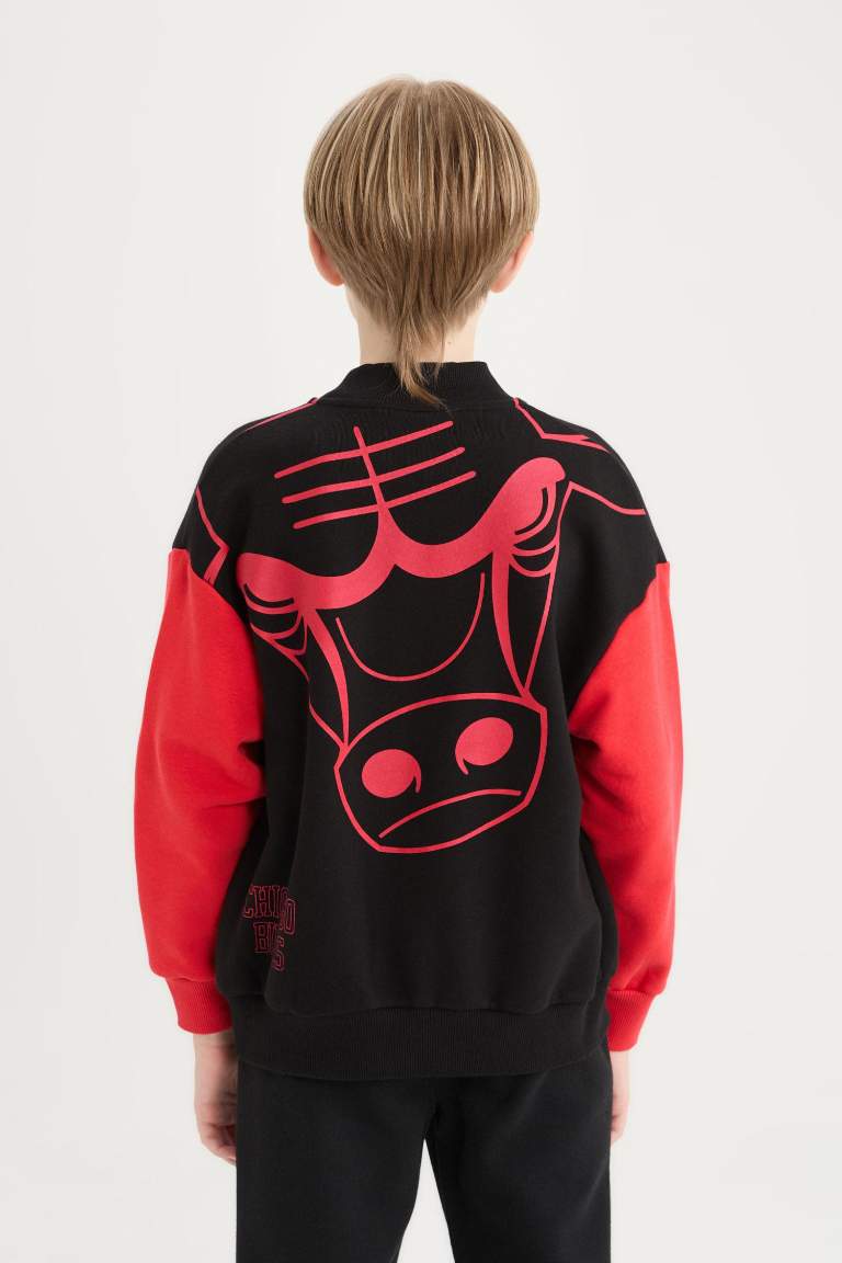 Boy NBA Chicago Bulls College Collar Back Printed Bomber Jacket