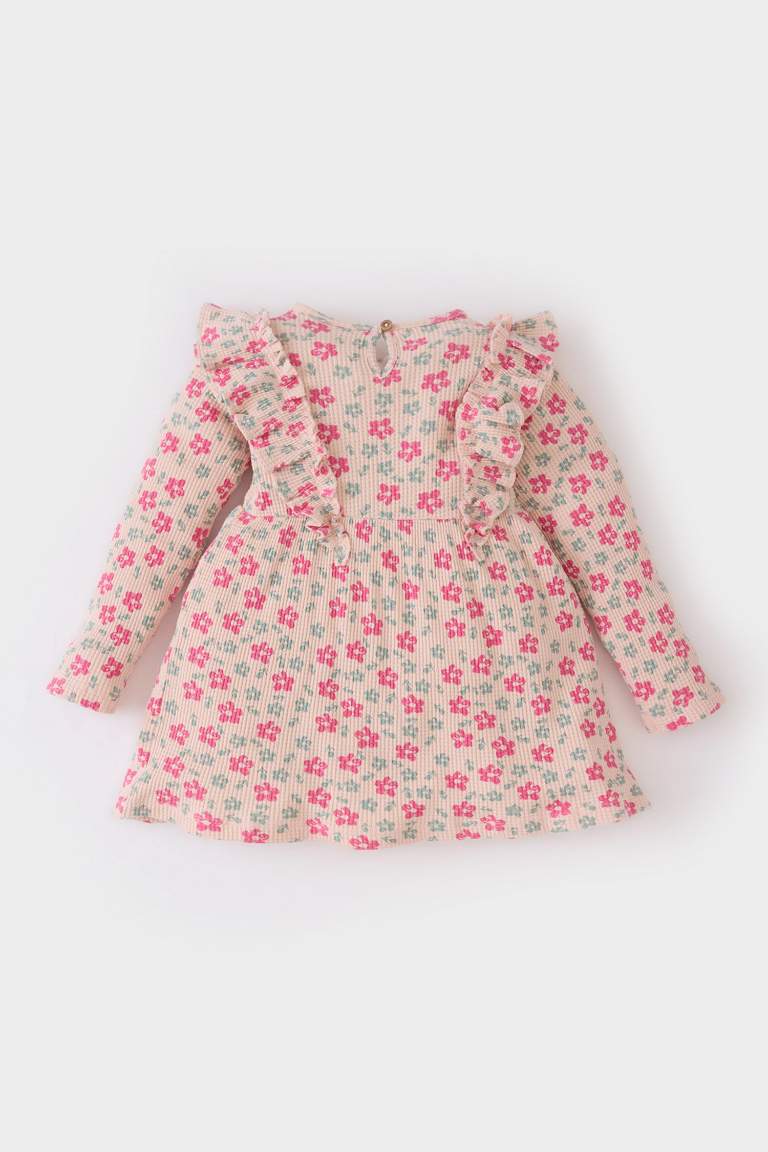 Robe en waffle fleurie à manches longues pour bébé fille