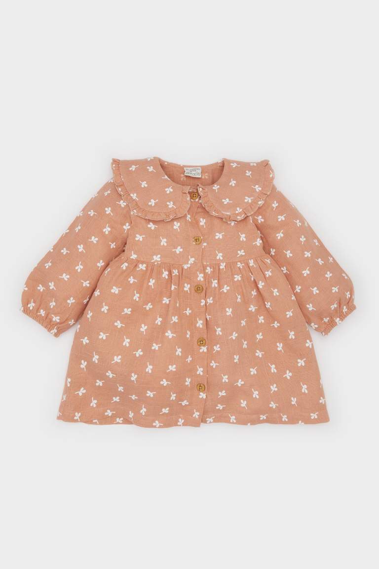 Robe en mousseline fleurie à manches longues pour bébé fille