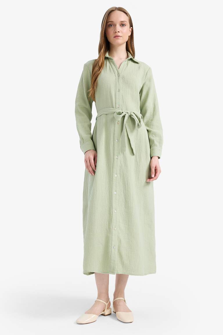 Shirt Collar Muslin Dress