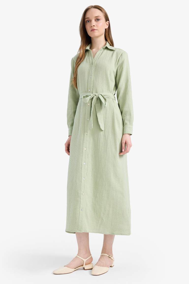 Shirt Collar Muslin Dress