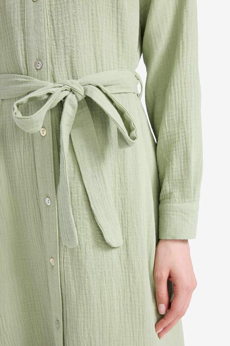 Shirt Collar Muslin Dress