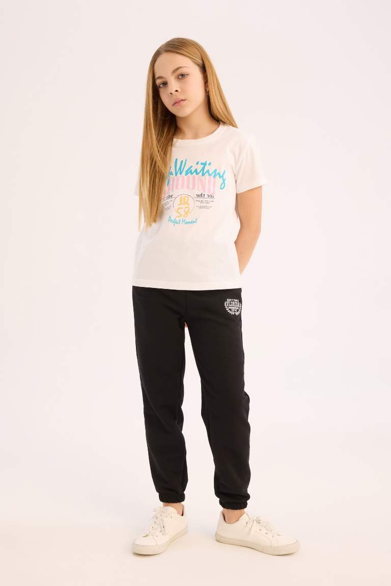 Girl Elastic Waist Leg Printed Jogger Sweatpants