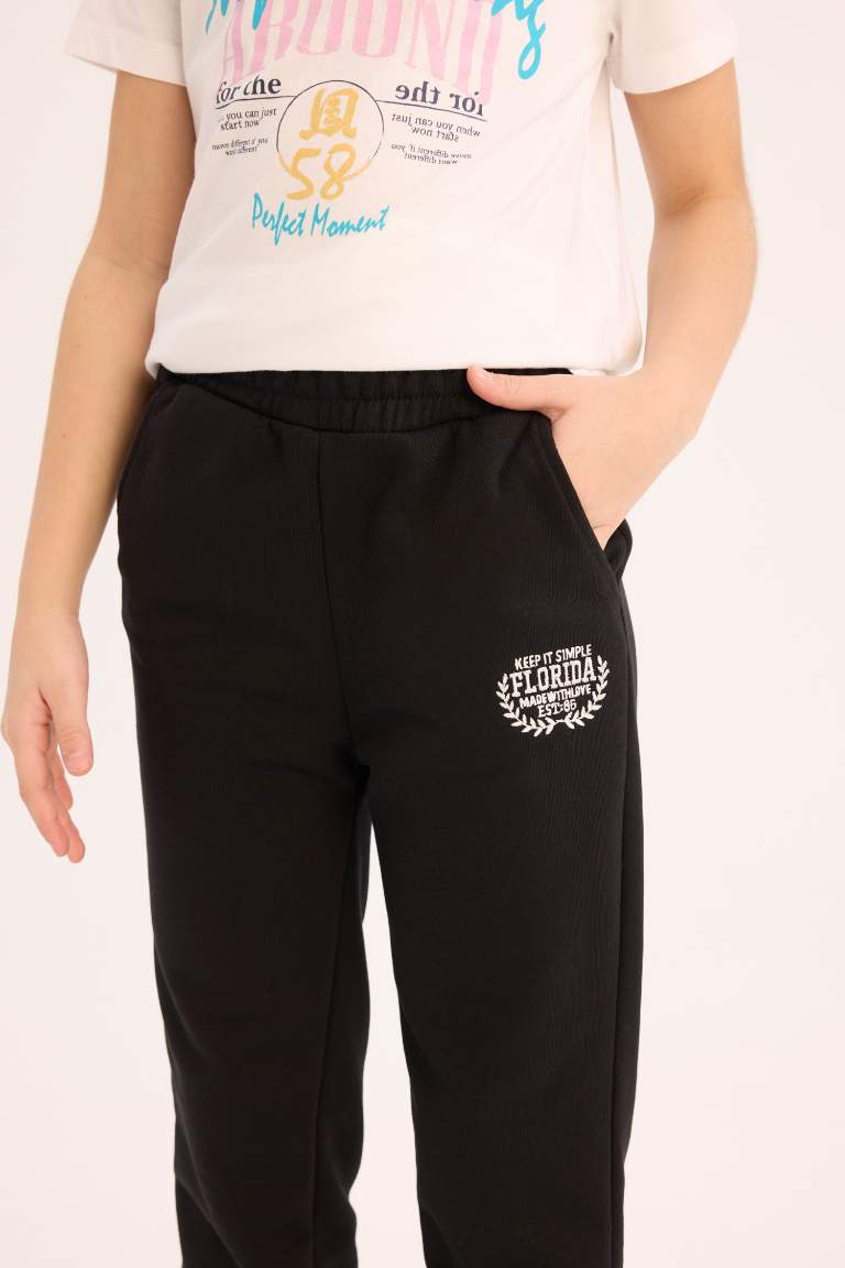 Girl Elastic Waist Leg Printed Jogger Sweatpants