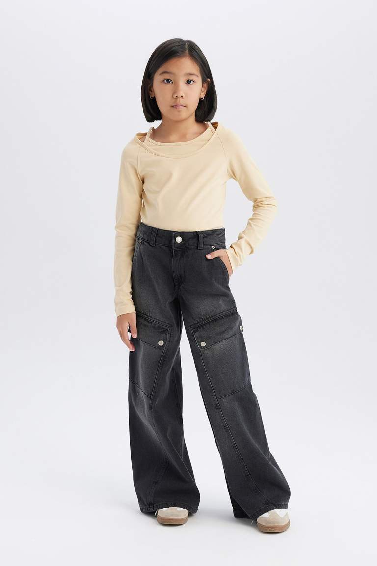 Girl Wide Leg Cotton Cargo Pants