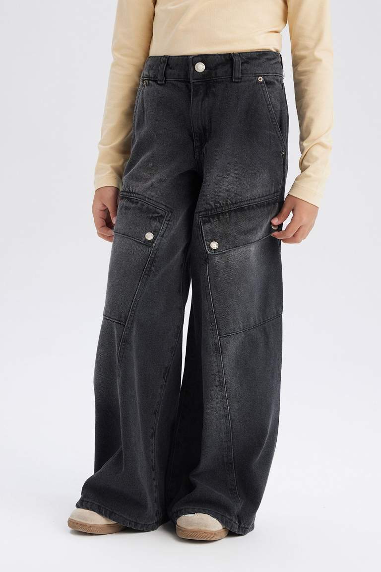 Girl Wide Leg Cotton Cargo Pants